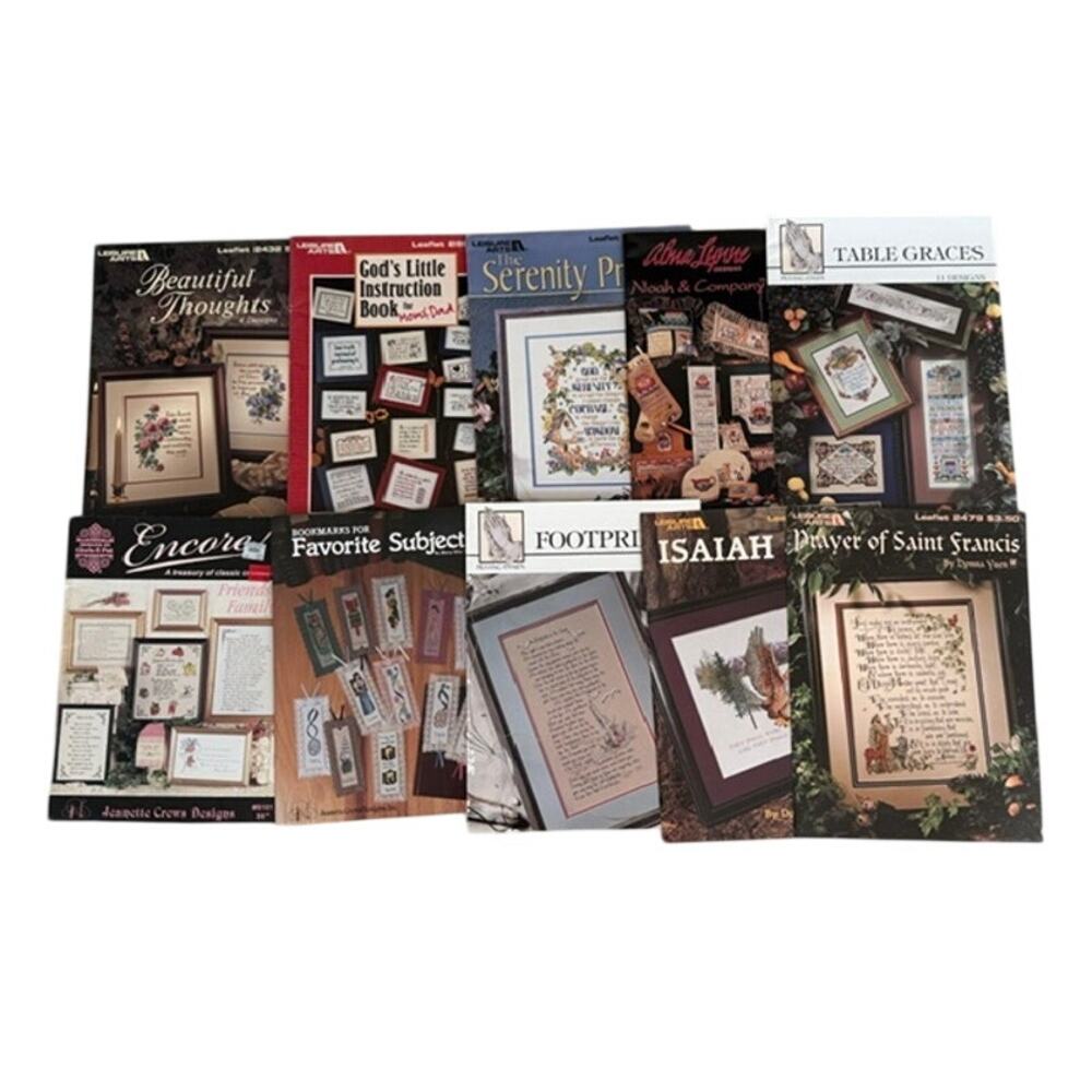 Lot of Vintage Cross Stitch Patterns Leaflets Booklets Christian Prayer Family